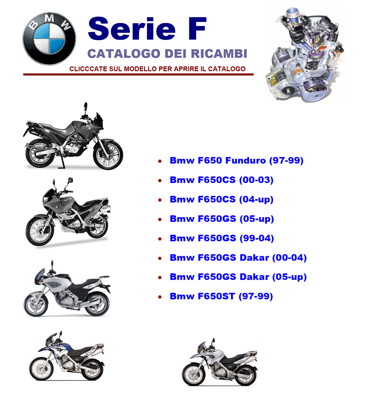 Bmw motociclette serie F (1997-2007)- cataloghi parti di ricambio