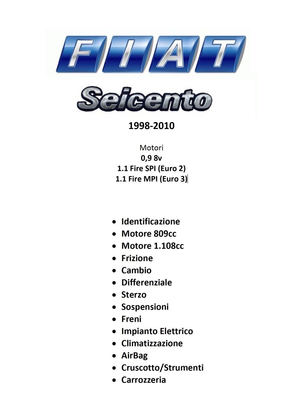 Fiat Seicento (1998-2010)  manuale officina  (in ITALIANO) FAST